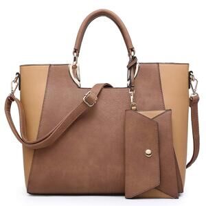 4280 Tote Satchel Top Handle Shoulder Bag Two Tone Purse Handbag w/Coin
